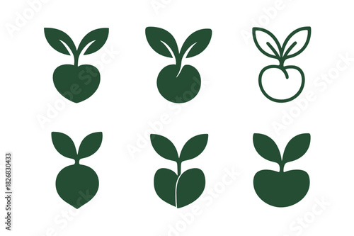 Salad Logo Icons. salad. Icon set. Set Logo of salad: sprouting seed. harmonious logo variations of the same emblematic concept, each with different artistic
