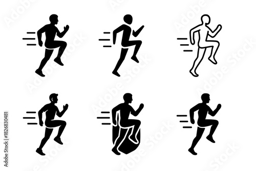 High Knees Icon Set. high knees exercise. Icon set. Set Logo of high knees exercise: silhouette in motion with speed lines. harmonious logo variations of the