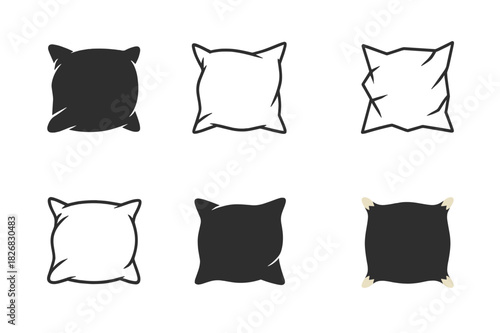 Ragged Pillow Designs. ragged pillow. Icon set. Set Logo of ragged pillow: deformed cushion with wrinkles. harmonious logo variations of the same emblematic
