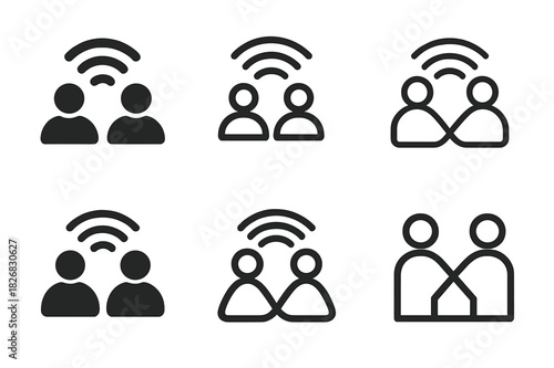 Online Multiplayer Logos. Online multiplayer. Icon set. Set Logo of online multiplayer: players connected by Wi-Fi symbol. harmonious logo variations of the