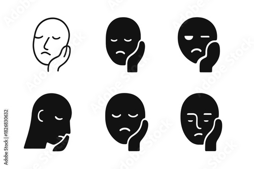 Emotional Exhaustion Logos. Emotional exhaustion. Icon set. Set Logo of emotional exhaustion: tired face silhouette. harmonious logo variations of the same
