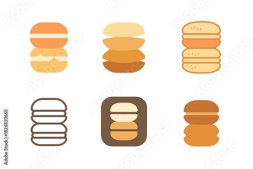 Dessert Emblem Icons. Dessert. Icon set. Set Logo of dessert: macarons stack. harmonious logo variations of the same emblematic concept, each with different