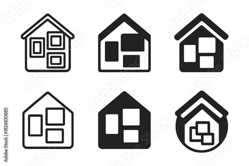 Keepsake Decor Icons. decorating your home with meaningful keepsakes. Icon set. Set Logo of decorating your home with meaningful keepsakes: photo frame