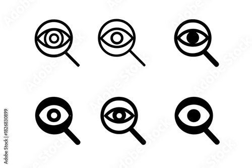 Geometric Logo Variations. New awareness. Icon set. Set Logo of magnifying glass over concept. harmonious logo variations of the same emblematic concept