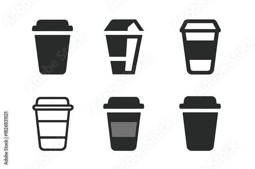 Cafe Logo Variations. Cafe. Icon set. Set Logo of Cafe: takeaway coffee cup with lid. harmonious logo variations of the same emblematic concept, each with