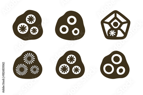 Diverse Fossil Logos. Fossils and geological history of nature. Icon set. Set Logo of fossils and geology: ancient coral fossil. harmonious logo variations of