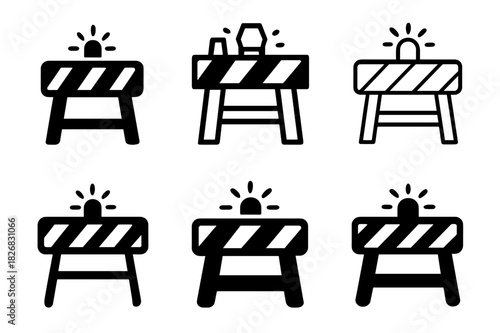 Evacuation Roadblock Logos. roadblock for evacuation. Icon set. Set Logo of roadblock for evacuation: barricade with flashing lights. harmonious logo