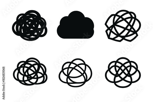 Frustration Icon Variations. Frustration. Icon set. Set Logo of frustration: scribbled chaos cloud. harmonious logo variations of the same emblematic concept,