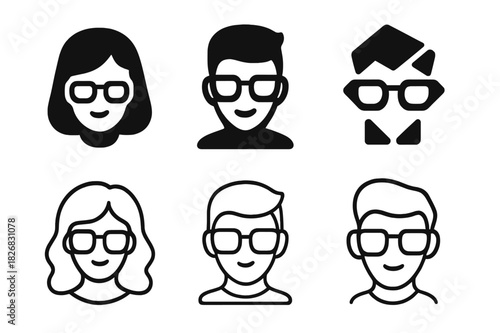 Digital Influencer Avatars. Digital avatars as social media influencers. Icon set. Set Logo of digital influencer: stylized avatar face. harmonious logo