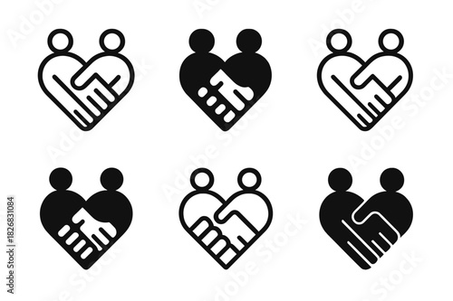 Unity Emblem Logos. Love and bonding through shared responsibilities (family, work). Icon set. Set Logo of love and bonding through shared responsibilities: