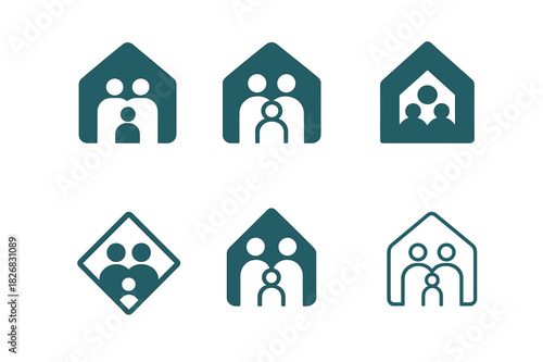 Childcare Solutions Logos. Childcare and parenting solutions. Icon set. Set Logo of childcare and parenting solutions: Family home. harmonious logo variations