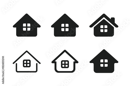 Home Design Logos. Home exterior design and curb appeal. Icon set. Set Logo of home exterior design and curb appeal: roofline silhouette. harmonious logo