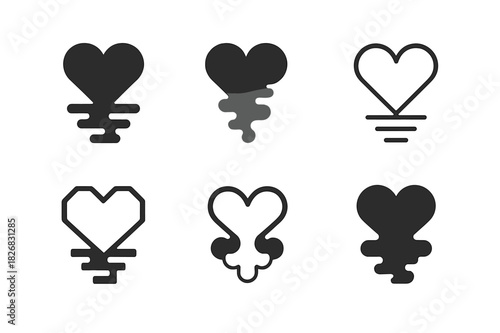 Melancholy Logo Variations. Melancholy. Icon set. Set Logo of Melancholy: heart fading into mist. harmonious logo variations of the same emblematic concept,