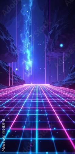 vertical Synthwave background with pink and blue light