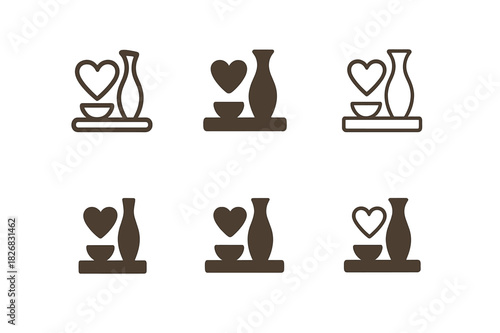 Handmade Crafts Icons. Creating and selling handmade crafts. Icon set. Set Logo of handmade crafts: handcrafted items on display. harmonious logo variations of
