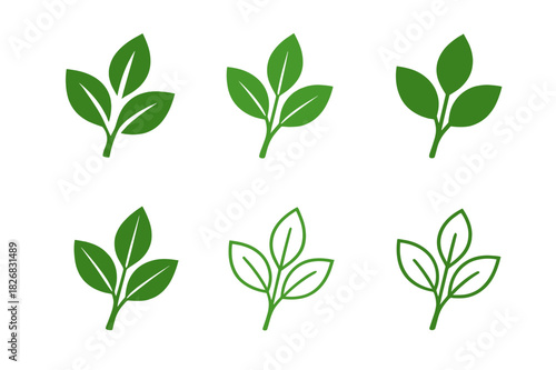 Greenery Logo Variations. greenery. Icon set. Set Logo of greenery: leaf cluster emblem. harmonious logo variations of the same emblematic concept, each with