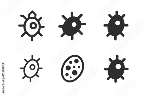 Microorganism Logo Variations. microorganism. Icon set. Set Logo of microorganism: microscopic view. harmonious logo variations of the same emblematic concept,