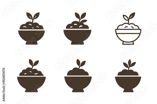 Passover Icon Variations. Passover Haggadah. Icon set. Set Logo of Passover Haggadah: Charoset Bowl. harmonious logo variations of the same emblematic concept,