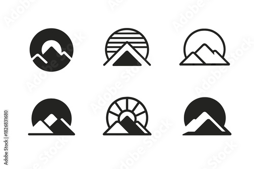 Nature-Inspired Logo Variations. Graphic design trends nature inspired design. Icon set. Set Logo of nature inspired design: mountain sunrise