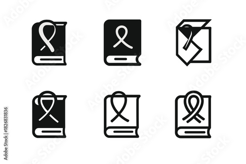 Book Binding Logos. Book binding. Icon set. Set Logo of book binding: thread forming a loop around a book spine. harmonious logo variations of the same