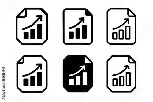 Small Business Logo Set. small business growth and challenges. Icon set. Set Logo of small business growth and challenges: business plan document with rising