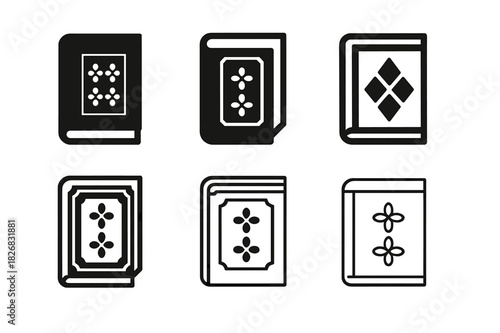 Historic Bookbinding Logos. Historic bookbinding process. Icon set. Set Logo of historic bookbinding process: embossed book cover. harmonious logo variations