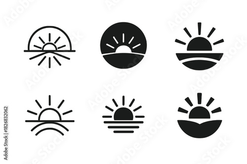 Horizon Logo Variations. Expanse. Icon set. Set Logo of endless horizon. harmonious logo variations of the same emblematic concept (Minimal outline, Negative