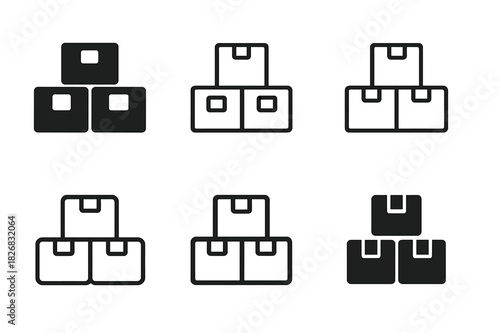 Labeling Storage Box Icons. Labeling storage boxes. Icon set. Set Logo of labeling storage boxes: stack of labeled boxes. harmonious logo variations of the