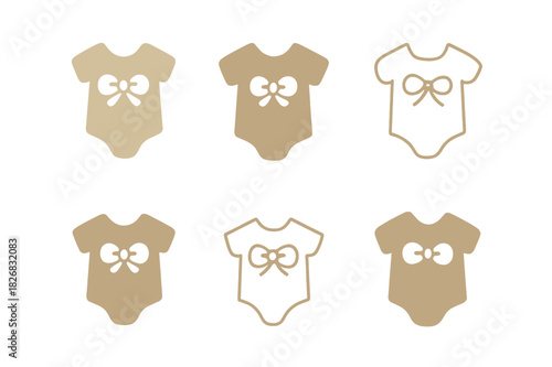 Baby Shower Logo Ideas. Baby shower party ideas and decorations. Icon set. Set Logo of baby shower party ideas and decorations: onesie with decorative bow.