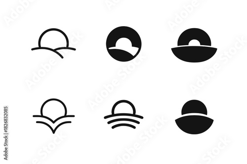 Horizon Logo Variations. Expanse. Icon set. Set Logo of endless horizon. harmonious logo variations of the same emblematic concept (Minimal outline, Negative