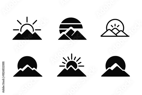Nature-Inspired Logo Variations. Graphic design trends nature inspired design. Icon set. Set Logo of nature inspired design: mountain sunrise