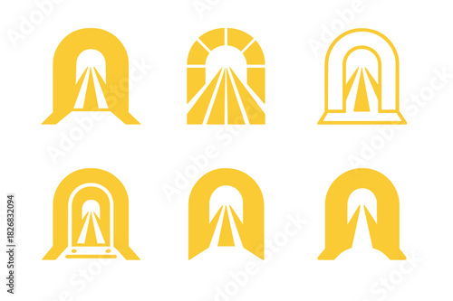 Open Atrium Logos. Open Atrium. Icon set. Set Logo of Open Atrium: light streaming into open hall. harmonious logo variations of the same emblematic concept,