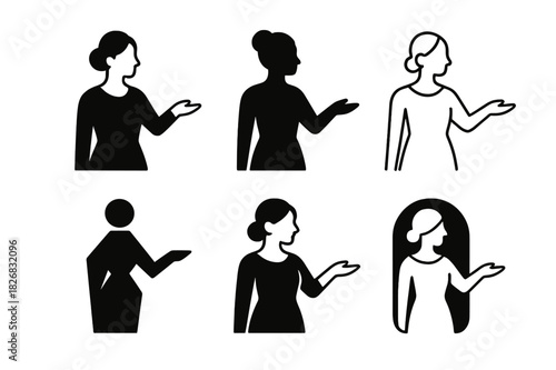 Hostess Logo Variations. Hostess. Icon set. Set Logo of Hostess: silhouette offering a warm welcome. harmonious logo variations of the same emblematic concept,