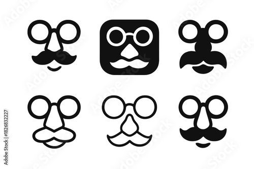 Humorous Icon Variations. Humorous Content. Icon set. Set Logo of Humorous Content: Funny glasses and nose. harmonious logo variations of the same emblematic