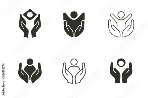 Elderly Care Icons. Elderly care and senior wellness. Icon set. Set Logo of elderly care: senior activity and joy. harmonious logo variations of the same