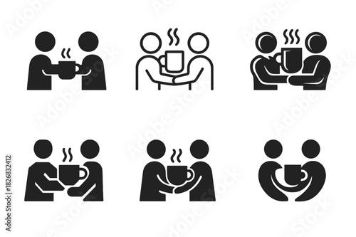 Friendship Logo Variations. Building and maintaining strong friendships. Icon set. Set Logo of building and maintaining strong friendships: shared cup of