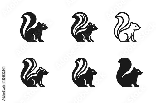 Skunk Logo Variations. Skunk. Icon set. Set Logo of Skunk: standing skunk figure. harmonious logo variations of the same emblematic concept, each