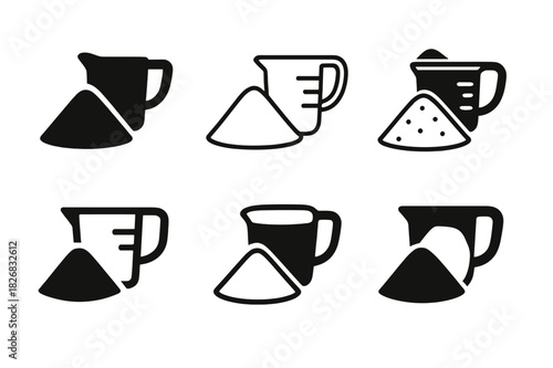 Pita Bread Logo Variations. Making homemade pita bread or flatbreads. Icon set. Set Logo of making homemade pita bread or flatbreads: flour and measuring cup.