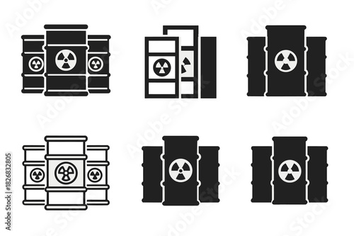 Toxic Waste Barrel Logos. toxic waste barrels. Icon set. Set Logo of toxic waste barrels: barrels in storage area. harmonious logo variations of the same