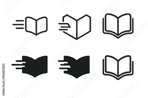 Active Learning Logos. Active learning. Icon set. Set Logo of active learning: book with movement lines. harmonious logo variations of the same emblematic