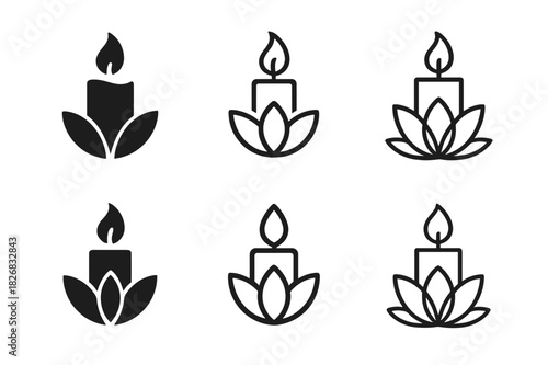 Wellness Spa Logos. Wellness tourism and spa retreats. Icon set. Set Logo of wellness tourism and spa retreats: candle and steam. harmonious logo variations of