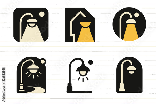 Urban Photography Logos. Urban photography. Icon set. Set Logo of urban photography: Streetlight at night. harmonious logo variations of the same emblematic