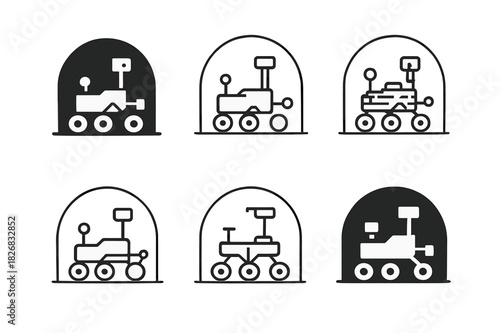 Space Icon Variations. Space exploration and planetary colonization. Icon set. Set Logo of space exploration and planetary colonization: Mars rover. harmonious