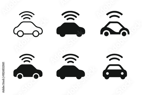 Future Mobility Icons. Future of mobility. Icon set. Set Logo of future of mobility: autonomous car with signal waves. harmonious logo variations of the same