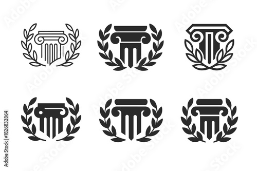 Greco-Roman Logo Variations. Historical artwork. Icon set. Set Logo of historical artwork: Greco-Roman column capital with laurel. harmonious logo variations