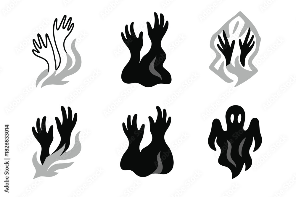 Fototapeta premium Whispering Spectral Logos. Whispers of torment in the air. Icon set. Set Logo of whispers of torment in the air: ghostly hands reaching. harmonious logo