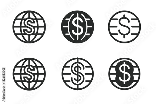 Global Currency Icons. International currency systems. Icon set. Set Logo of International currency systems: digital coin. harmonious logo variations of the