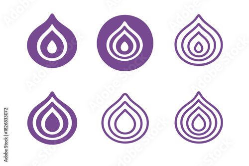 Onion Logo Variations. Onion. Icon set. Set Logo of onion: cross-section onion rings. harmonious logo variations of the same emblematic concept, each with