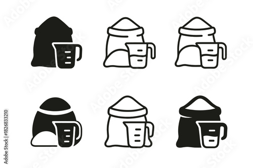 Pita Bread Logo Variations. Making homemade pita bread or flatbreads. Icon set. Set Logo of making homemade pita bread or flatbreads: flour and measuring cup.