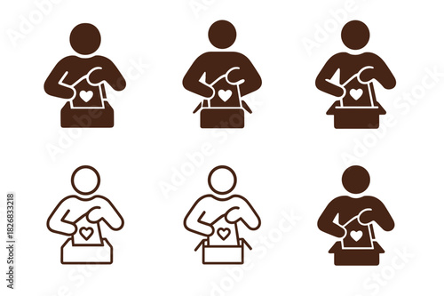 Handmade Crafts Icons. Creating and selling handmade crafts. Icon set. Set Logo of handmade crafts: handcrafted items on display. harmonious logo variations of